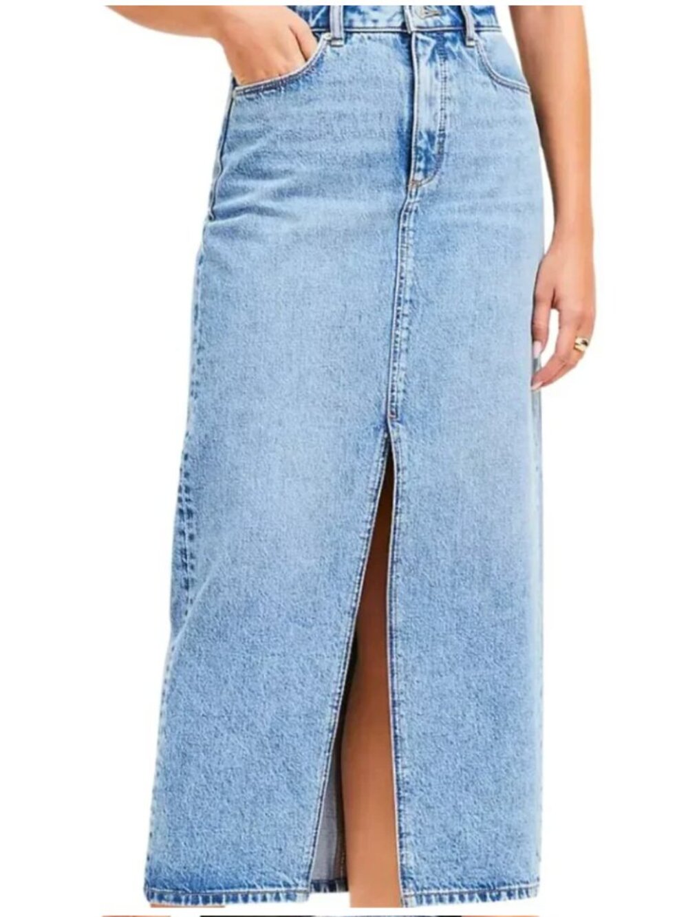 LOFT Front Slit Light Wash Denim Maxi Skirt Size 10